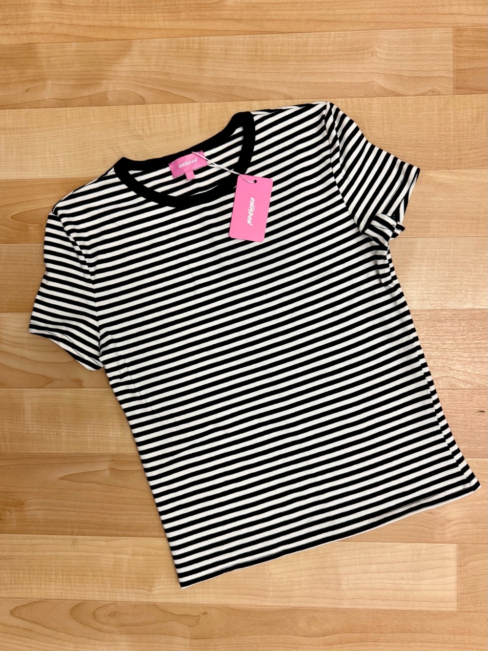 NWT Edikted Black White Striped Baby Tee Size M Fitted Short Sleeve Y2K Top